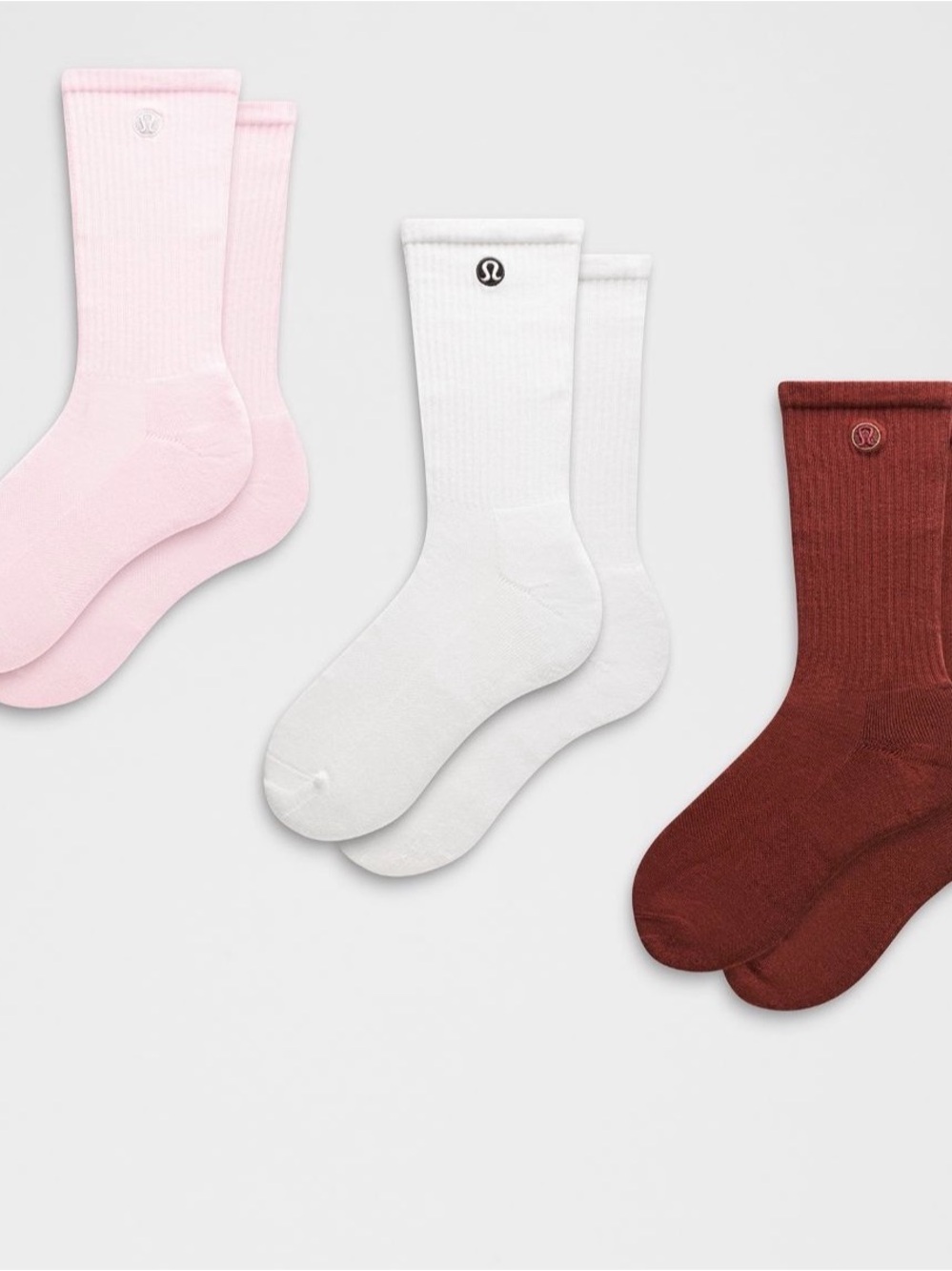 NWT Lululemon Unisex Daily Essential Crew Socks Rockwood/White/Blissful Pink